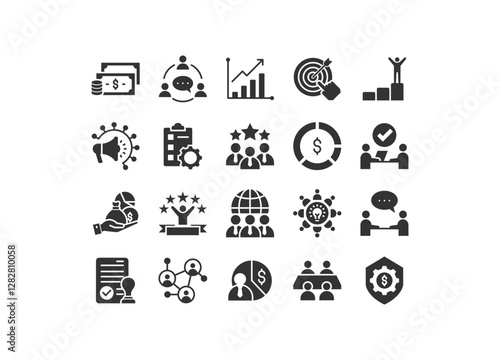 Set of business icons, management, organization, businessman