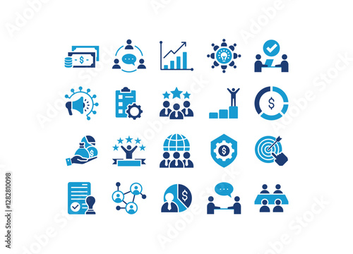 Set of business icons, management, organization, businessman