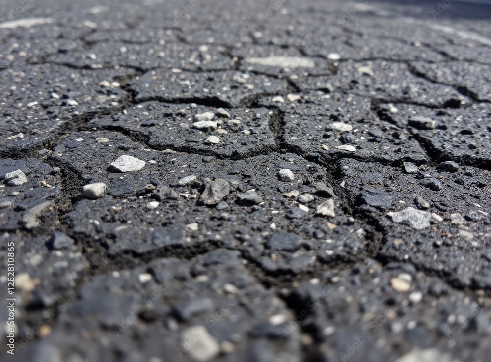 Asphalt Pavement Cracks: Close-up of Road Surface Texture and Weathering Asphalt Pavement Cracks: Close-up of Road Surface Texture and Weathering
