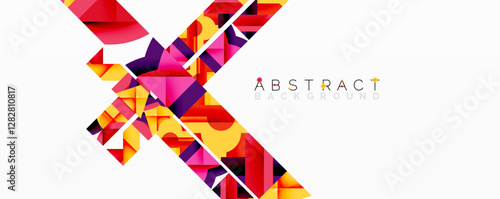Abstract geometric artwork with interwoven angular and curved shapes, dynamic composition with smooth gradients and bold contrasts