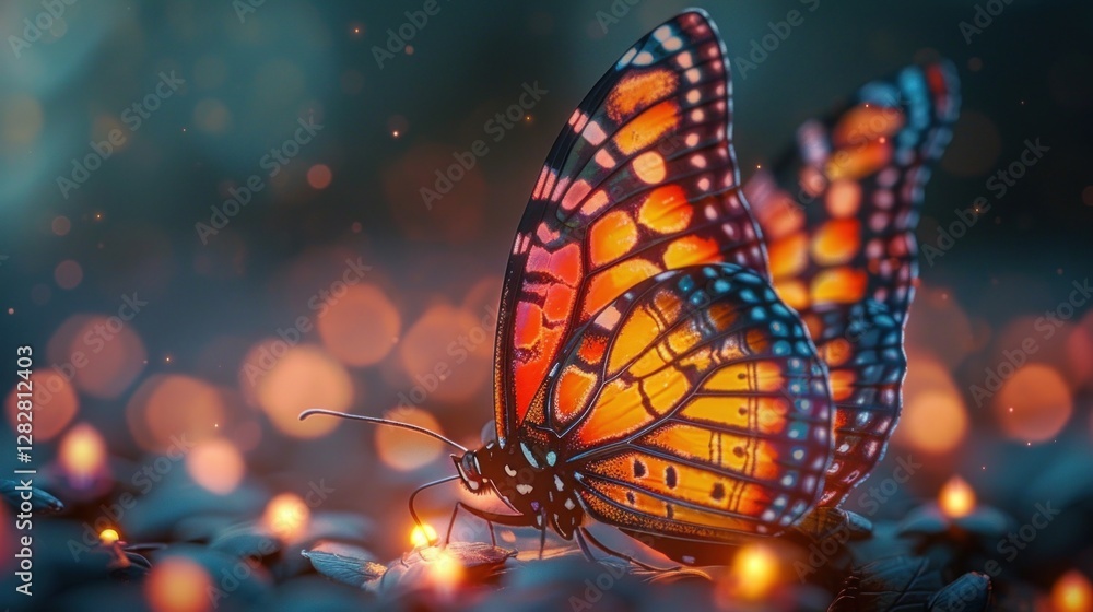 Colorful painted butterfly with wings spread out flying, Generative AI illustration.