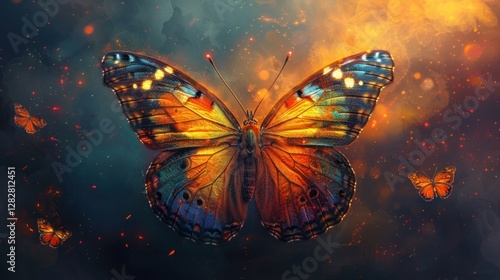 Obraz na płótnie Colorful painted butterfly with wings spread out flying, Generative AI illustration. w salonie