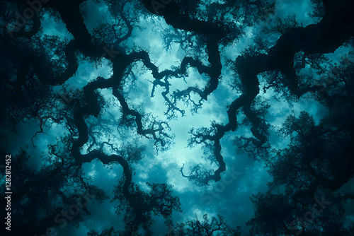 Wallpaper Mural Pixelated Trees Against a Dark Teal Sky Torontodigital.ca