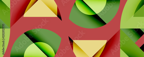 Abstract geometric artwork with interwoven angular and curved shapes, dynamic composition with smooth gradients and bold contrasts
