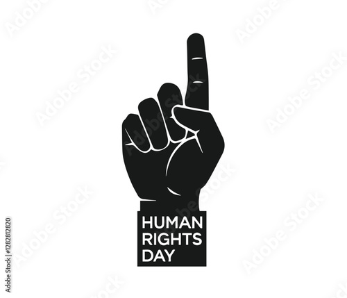 A bold, black and white graphic of a clenched fist, a universal symbol of protest and empowerment, overlaid with the text "HUMAN RIGHTS DAY". Powerful fist symbol for Human Rights Day