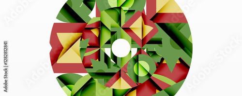 Abstract geometric artwork with interwoven angular and curved shapes, dynamic composition with smooth gradients and bold contrasts