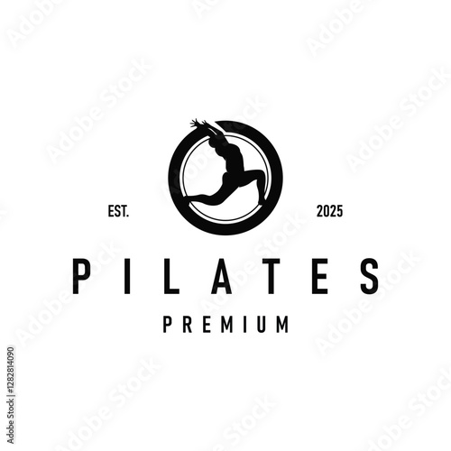 sport relaxation fitness physical illustration silhouette logo pilates training pose sports gymnastics template symbol
