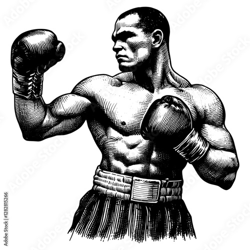 Line art drawing of Boxer fight ink sketch vector hand drawn illustration background
