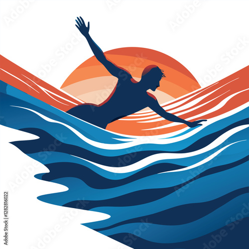 Silhouette of a Person Sinking into Turbulent Floodwaters, Conveying Motion and Emotion of Drowning  
