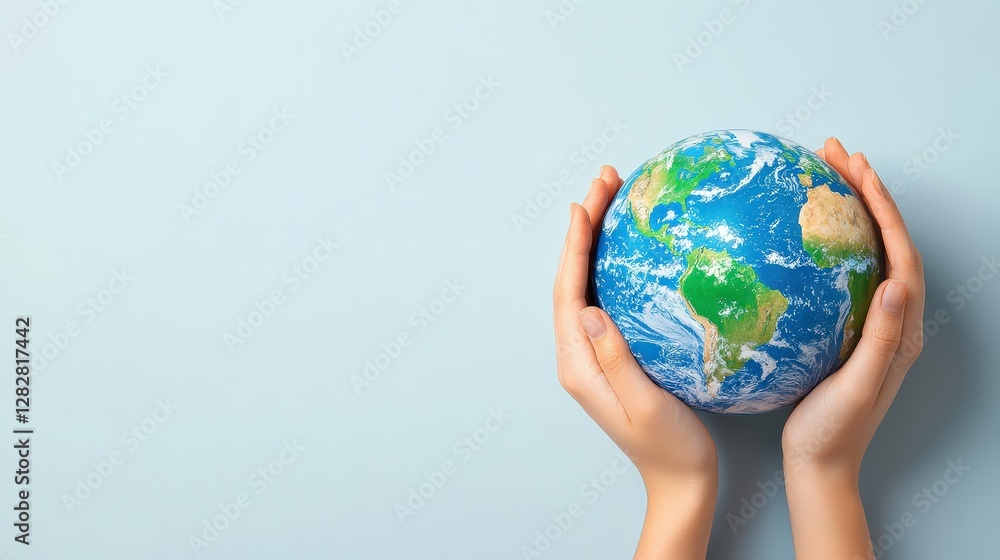 Close-up of hands holding a globe, symbolizing global corporate responsibility and commitment to positive environmental impact Global responsibility, Environmental CSR Close-up of hands holding a globe, symbolizing global corporate responsibility and commitment to positive environmental impact Global responsibility, Environmental CSR