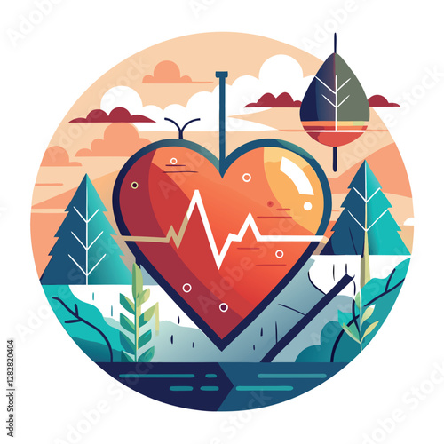Cardiovascular Stress from Heat: Minimalist Illustration of a Heart Under Strain  
