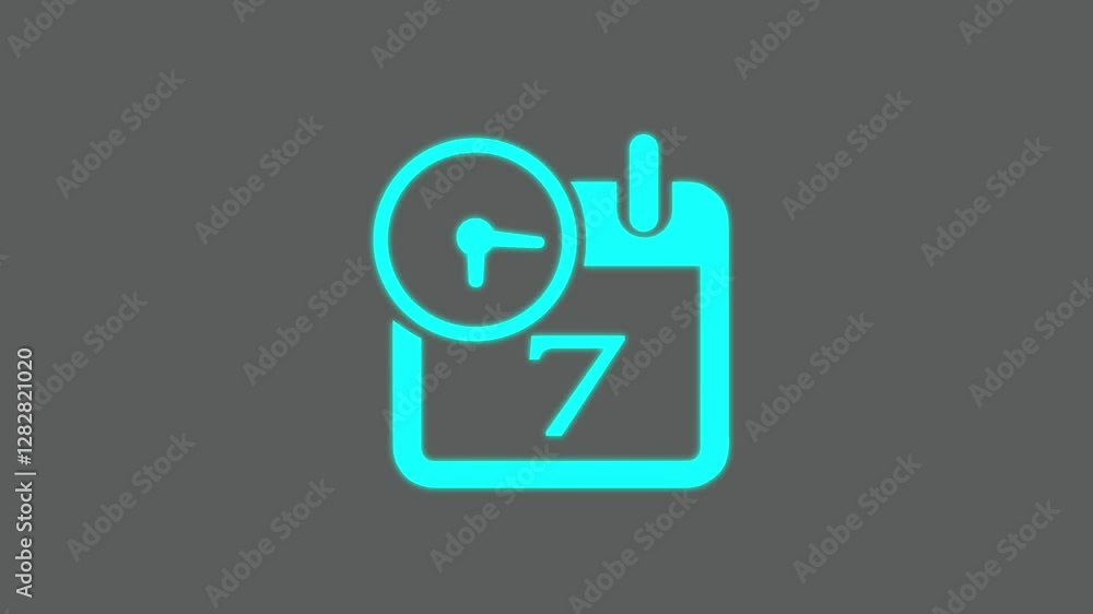 Abstract calendar icon - day 7 animation. Clock icon black color animation transparent appointment, important date on light gray background. Abstract calendar icon - day 7 animation. Clock icon black color animation transparent appointment, important date on light gray background.