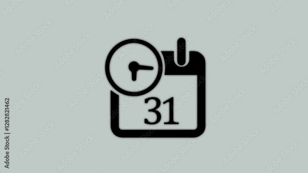 Abstract calendar icon - day 31 animation. Clock icon lime black color animation transparent appointment, important date on white background. Abstract calendar icon - day 31 animation. Clock icon lime black color animation transparent appointment, important date on white background.