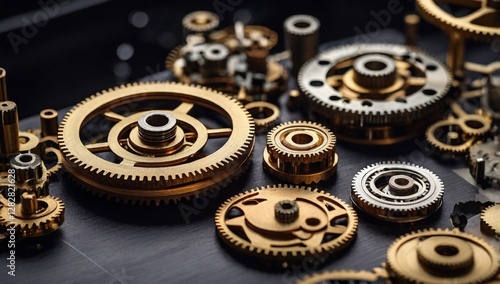 Set of gears, representing mechanics, machinery, and precision. Generative Ai.
