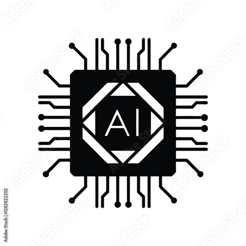 AI powered semiconductor futuristic processor silhouette vector microchip digital circuit board artificial intelligence computing hardware neural network automation

