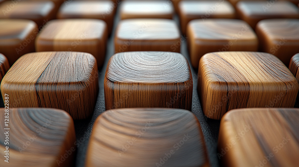 Fototapeta premium A 3D rendering of wooden cubes arranged in a square formation, symbolizing structure, balance, and unity in a modern and minimalist style