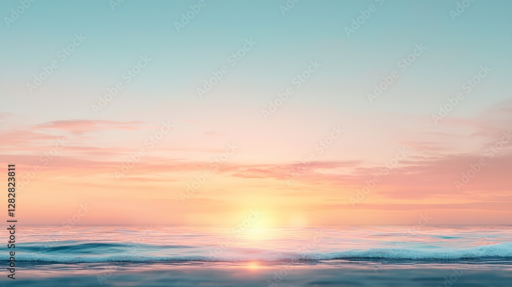 Fototapeta premium Serene sunrise over tranquil ocean waves coastal paradise nature photography peaceful seascape aesthetic viewpoint calm atmosphere for relaxation