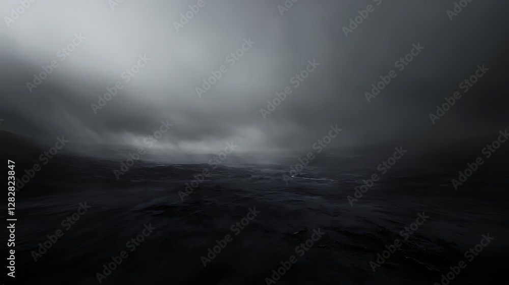 Fototapeta premium Dark, moody landscape with heavy fog and low light.