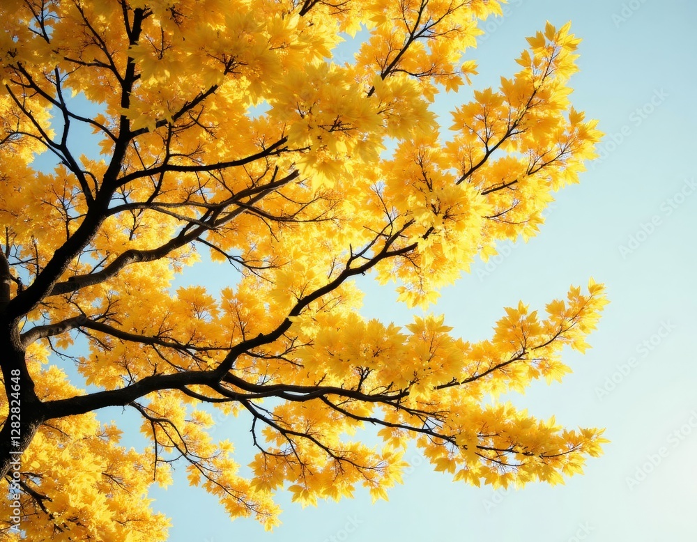 Fototapeta premium Yellow Maple Leaves Against Blue Sky