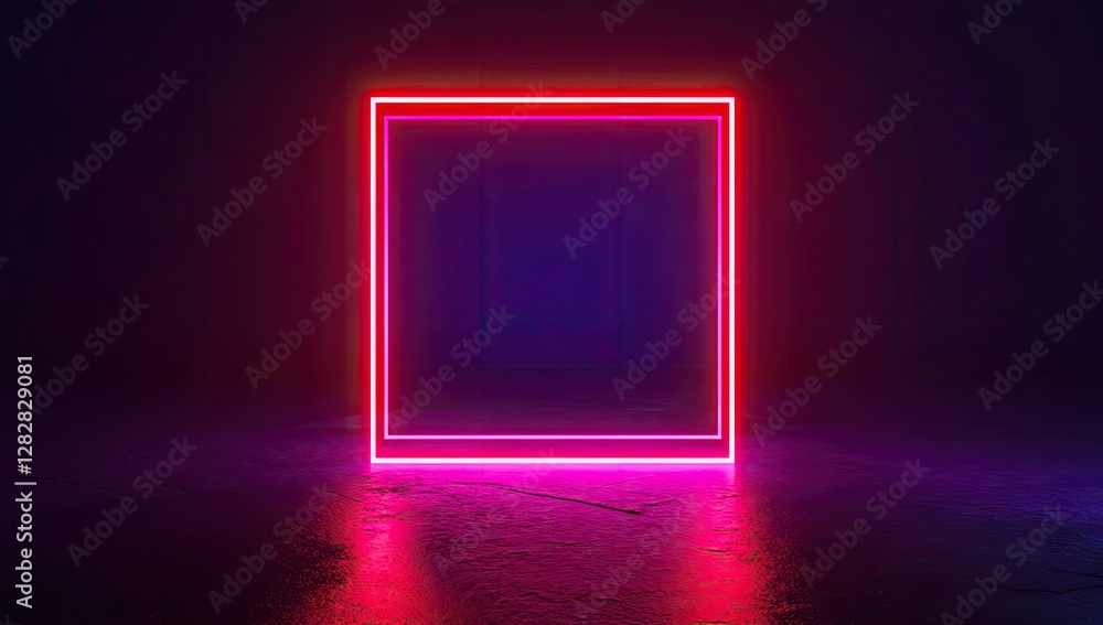 Glowing neon square portal, dark studio, vibrant background, digital art Glowing neon square portal, dark studio, vibrant background, digital art