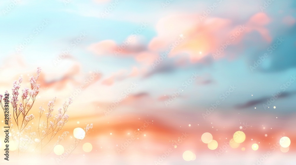 Obraz premium Serene sunset reflection tranquil nature scene dreamy landscape ethereal atmosphere soft color palette visual art