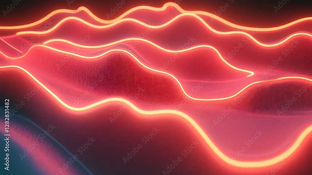 Obraz premium Abstract Red Landscape With Glowing Neon Lines