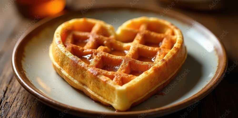 Golden brown Belgian waffle, heart-shaped, crisp texture, studio shot, confectionery Golden brown Belgian waffle, heart-shaped, crisp texture, studio shot, confectionery