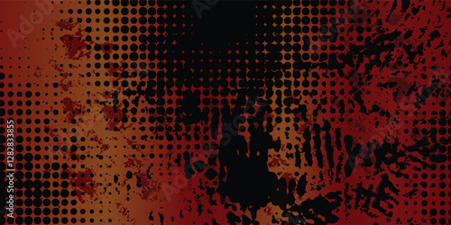 Pixelated bitmap gradient texture. Black and orange dither pattern background. Abstract glitchy pattern. 8 bit video game screen wallpaper. Wide raster backdrop. Retro pixel art Illustration. Vector