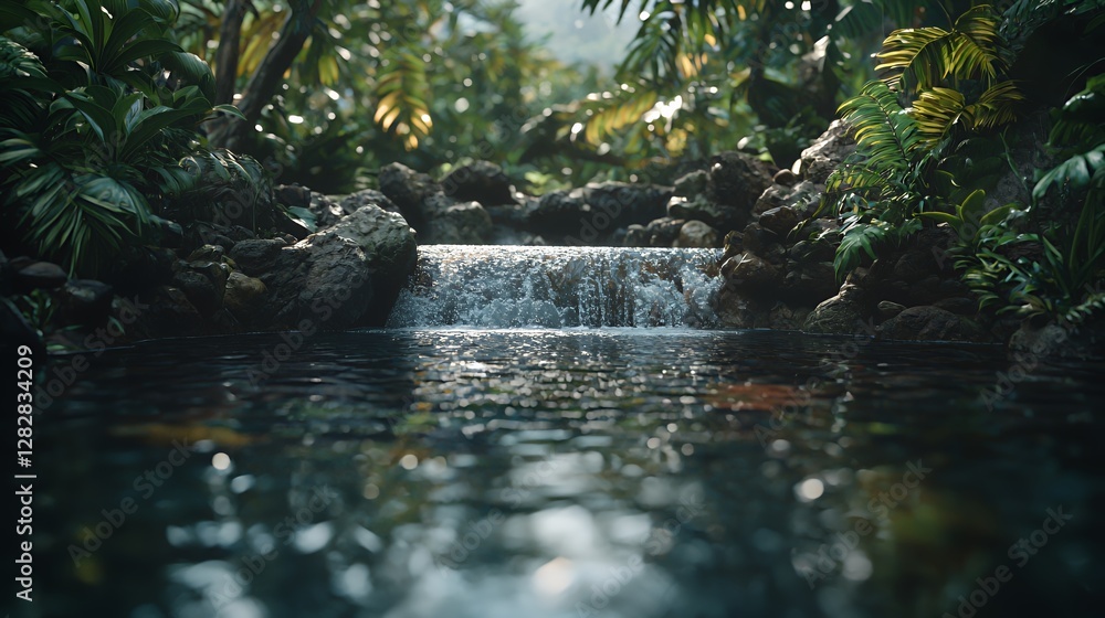 Tranquil Waterfall in Lush Tropical Jungle Tranquil Waterfall in Lush Tropical Jungle