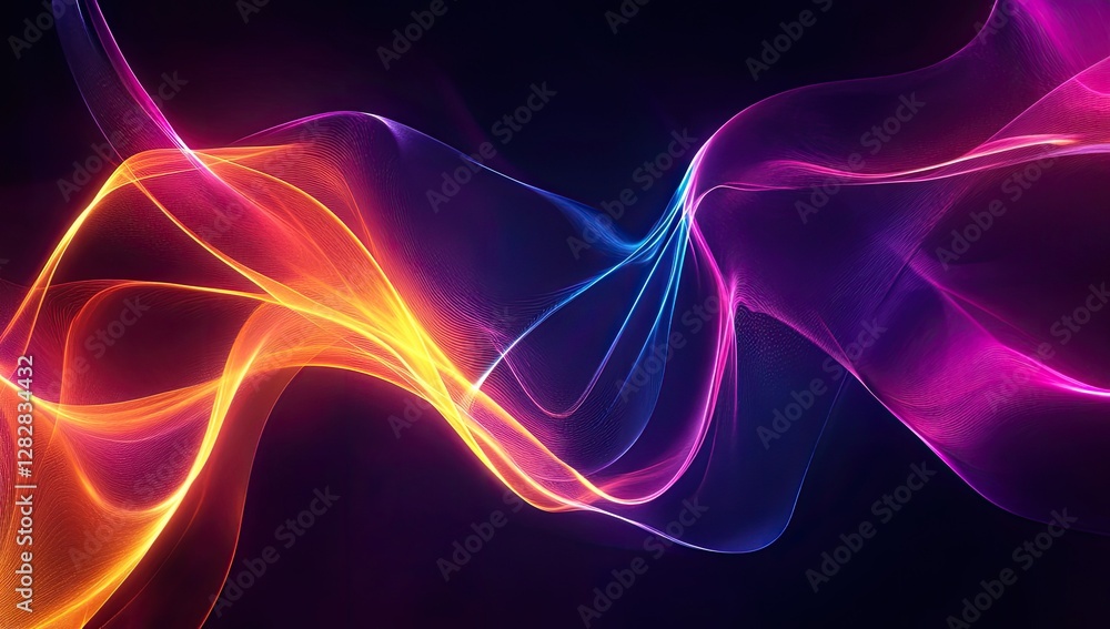 Abstract vibrant light waves flow dark background, digital art Abstract vibrant light waves flow dark background, digital art