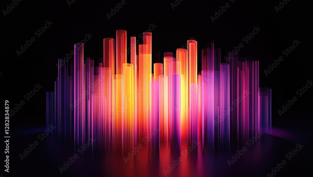 Glowing Cityscape, Neon Columns, Dark Background, Abstract Art, Digital Wallpaper Glowing Cityscape, Neon Columns, Dark Background, Abstract Art, Digital Wallpaper