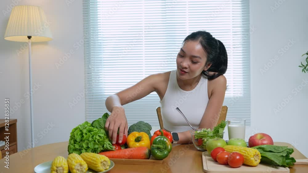 Young woman preparing healthy meal with fresh vegetables Young woman preparing healthy meal with fresh vegetables
