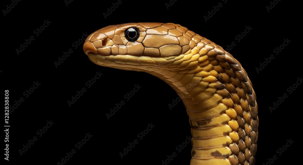 Fototapeta premium Close Up of a Brown and Tan Snake Against a Black Background
