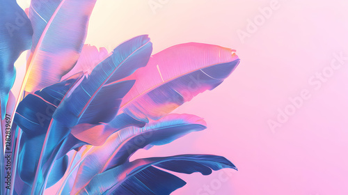 Spectacular tropical foliage with vibrant colors in pink, blue, and orange tones