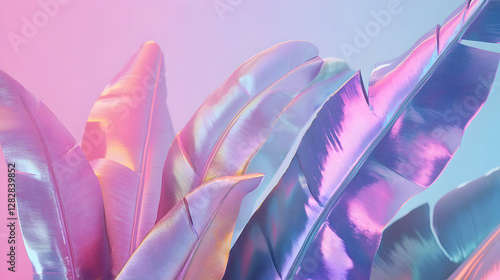 Luminous botanical elegance showcasing holographic banana leaves with radiant colors