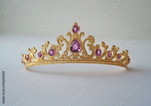 Gold Tiara with Purple Gemstones: Elegant Crown Design, Exquisite Craftsmanship, Sparkling Jewels, Royal Headpiece, Symbolic of Power