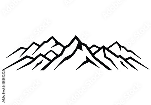 Mountains outline clipart. This image shows a stylized, black and white outline of a mountain range. Vector illustration design.