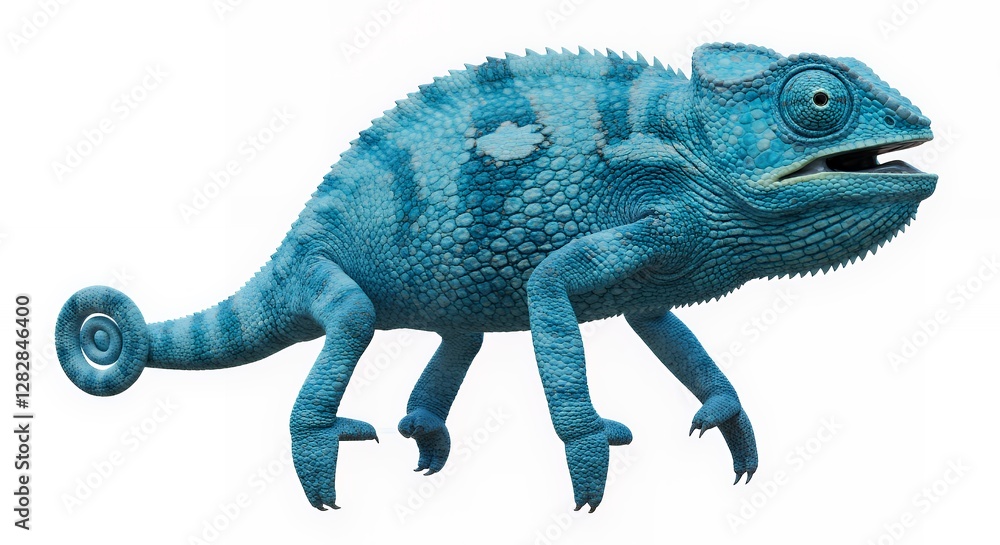 Obraz premium Vibrant Blue Chameleon Profile on White Background