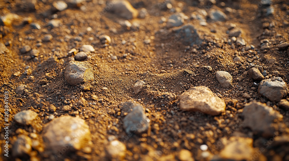 Closeup of brown soil ground with rich texture, symbolizing fertility, growth, and sustainability. Represents farming, gardening, and agronomy, highlighting quality earth for sowing and plant nourishm Closeup of brown soil ground with rich texture, symbolizing fertility, growth, and sustainability. Represents farming, gardening, and agronomy, highlighting quality earth for sowing and plant nourishm