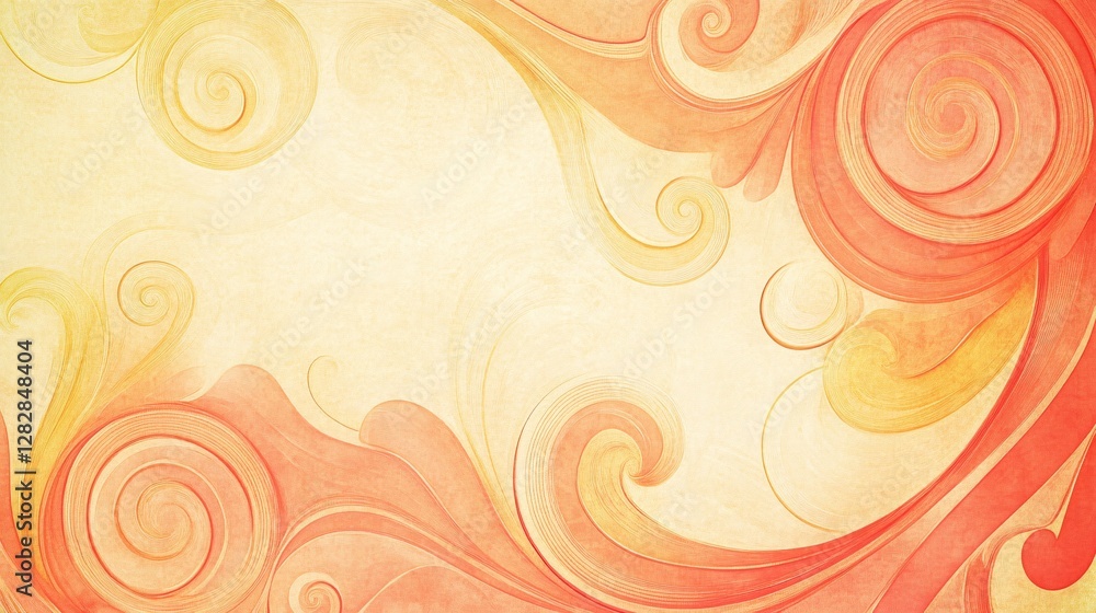 Abstract swirls of coral and pale yellow on a peach base plain background Abstract swirls of coral and pale yellow on a peach base plain background