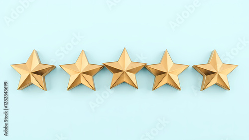 five gold stars are lined up in a row on a white surface, with one star facing the other way, Claire Dalby, institutional critique, award - winning, a stock photo