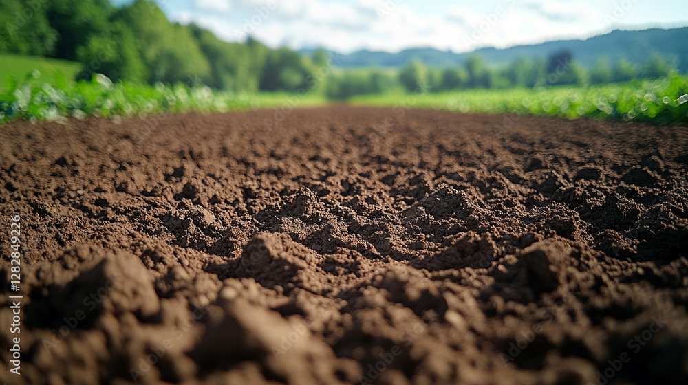 Closeup of brown soil ground with rich texture, symbolizing fertility, growth, and sustainability. Represents farming, gardening, and agronomy, highlighting quality earth for sowing and plant nourishm Closeup of brown soil ground with rich texture, symbolizing fertility, growth, and sustainability. Represents farming, gardening, and agronomy, highlighting quality earth for sowing and plant nourishm
