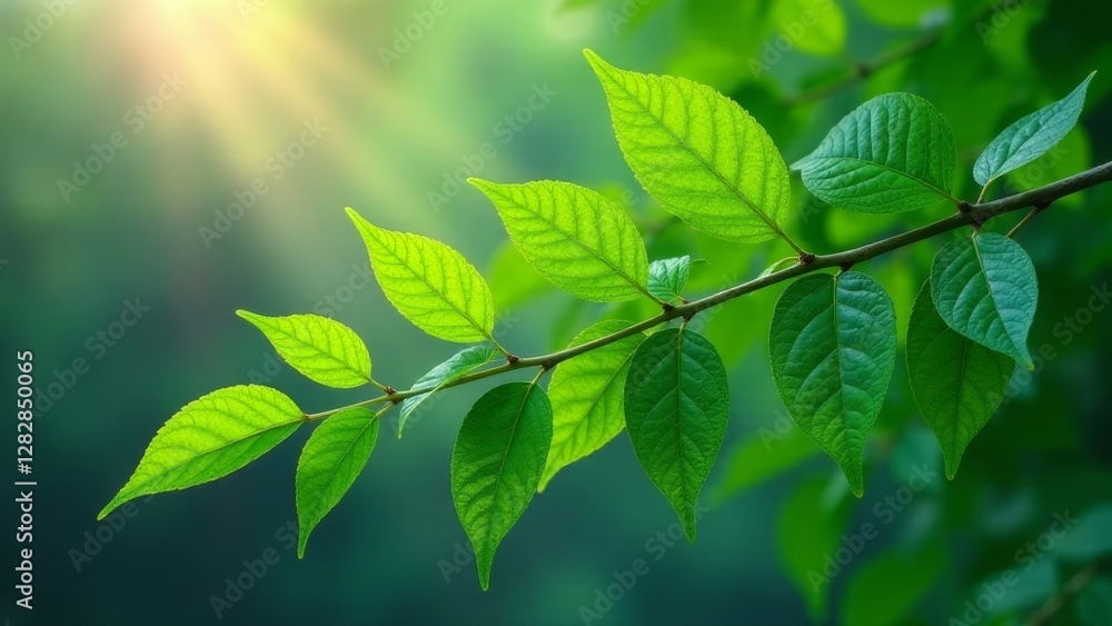 Vibrant Green Leaves Basking in Sunlight on a Branch, a Symbol of Nature's Renewal and the Beauty of Springtime Vibrant Green Leaves Basking in Sunlight on a Branch, a Symbol of Nature's Renewal and the Beauty of Springtime