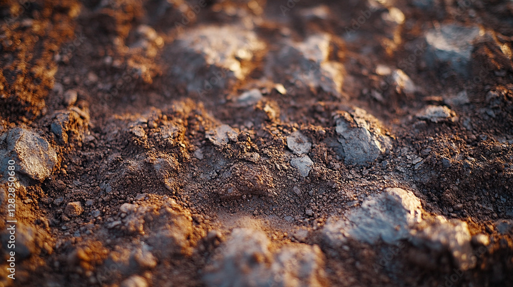 Closeup of brown soil ground with rich texture, symbolizing fertility, growth, and sustainability. Represents farming, gardening, and agronomy, highlighting quality earth for sowing and plant nourishm Closeup of brown soil ground with rich texture, symbolizing fertility, growth, and sustainability. Represents farming, gardening, and agronomy, highlighting quality earth for sowing and plant nourishm