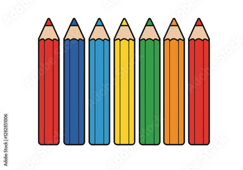 7 pencils clipart. This image shows seven colored pencils arranged in a row. Vector illustration design.