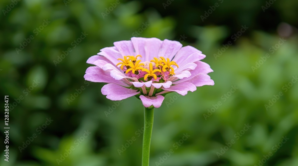 Obraz premium Close-up of a delicate pink zinnia flower in a garden setting. Possible use Floral photography