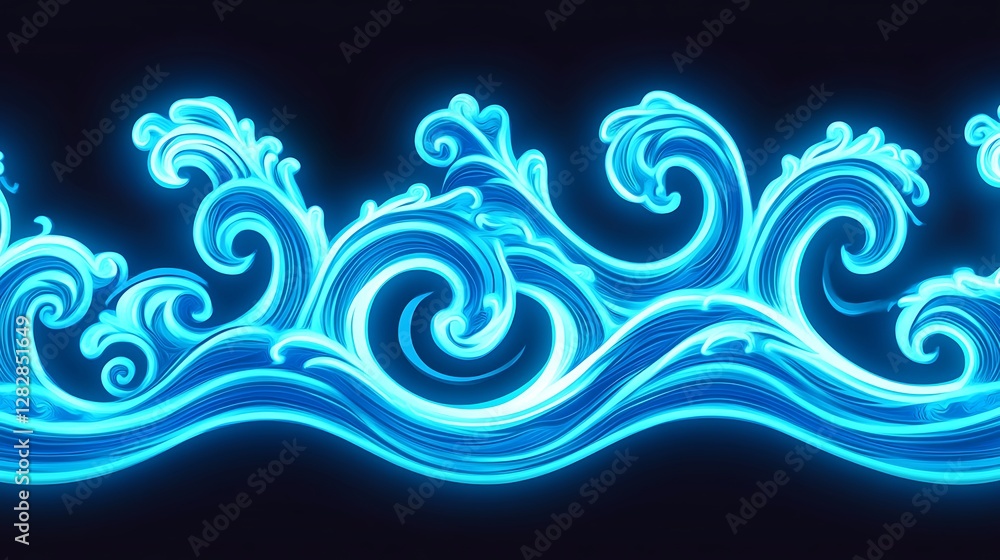 Fototapeta premium Glowing Blue Waves Abstract Art Design