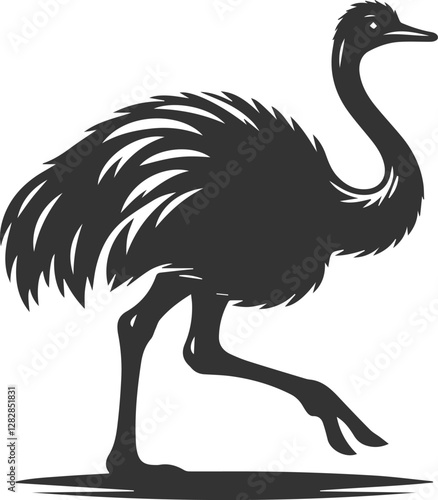 Ostrich walking cautiously animal vector silhouette