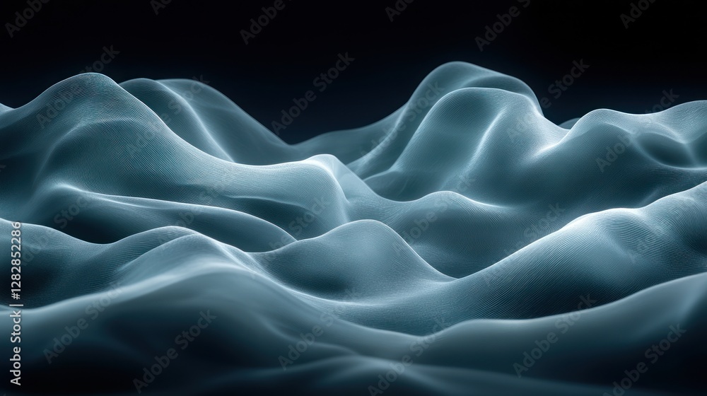Obraz premium Glowing blue waves, dark background, digital landscape, abstract art
