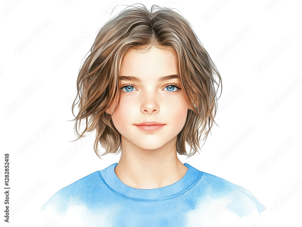 Captivating portrait, girl with piercing blue eyes and radiant blonde hair Captivating portrait, girl with piercing blue eyes and radiant blonde hair